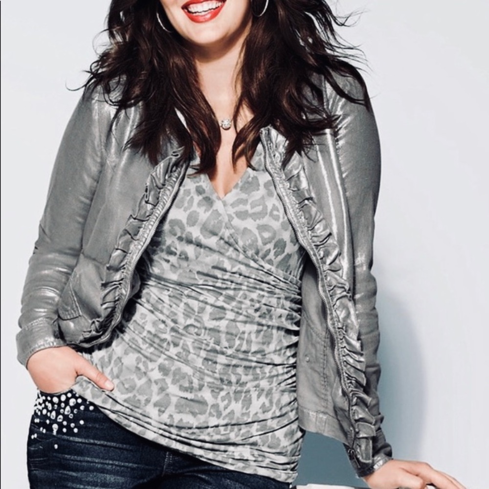 Lane Bryant Silver Metallic Ruffle Jacket Size 18
